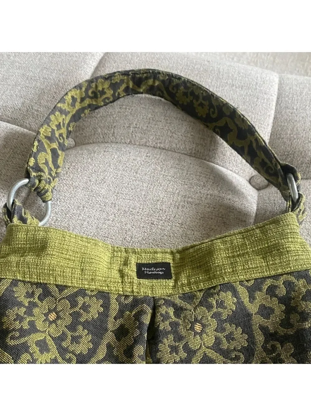 Madison Olive Gray Patterned Hobo Bag Boho Chic Slouchy Shoulder Bag